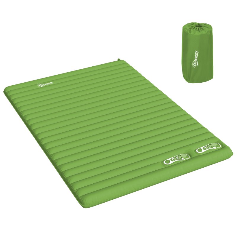 Outsunny 2 Person Camping Inflating Sleeping Mat Inflatable Mattress Ultralight Folding Bed Portable Air Bed for Outdoor Backpacking Hiking Travel - Green