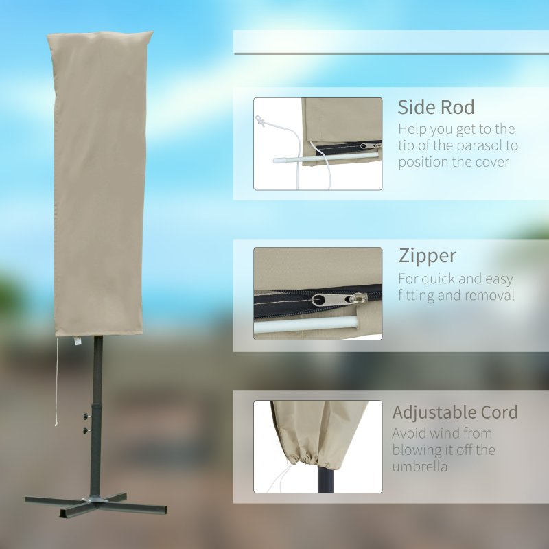 Outsunny Garden Parasol Cover, Outdoor Patio Umbrella Protector Weatherproof Garden Patio with Rod, Zipper for 2-4m Parasol, 60 x 160cm, Khaki