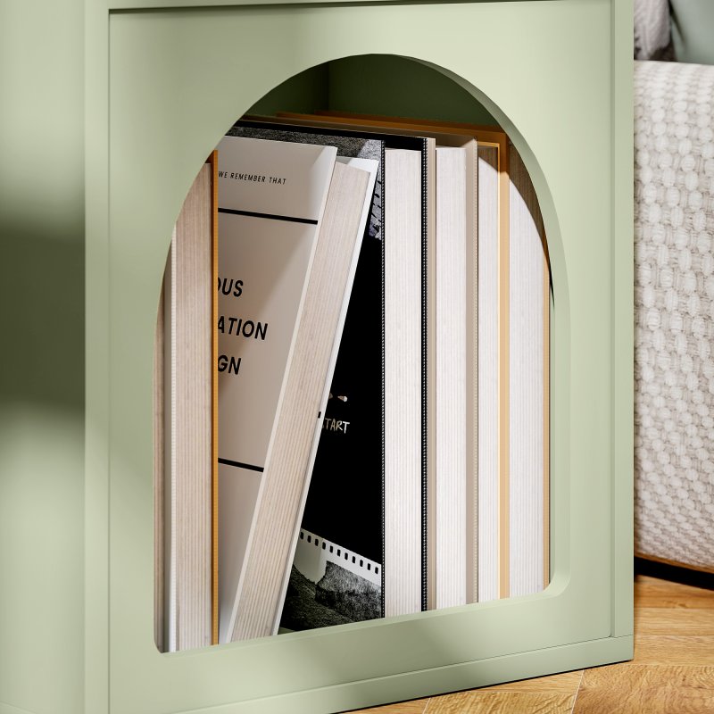 HOMCOM Bedside Table, Modern Bedside Cabinet with 2 Open Compartments and Unique Arch Design, Side Table for Living Room, Bedroom, Light Green