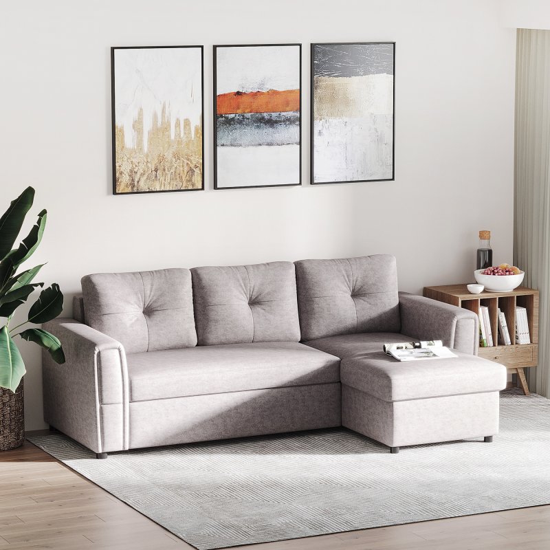 HOMCOM 3 Seater Sofa Bed, L Shaped Pull Out Sofa Bed with Storage, Convertible Click Clack Settee Sectional Sleeper Futon for Living Room, Office
