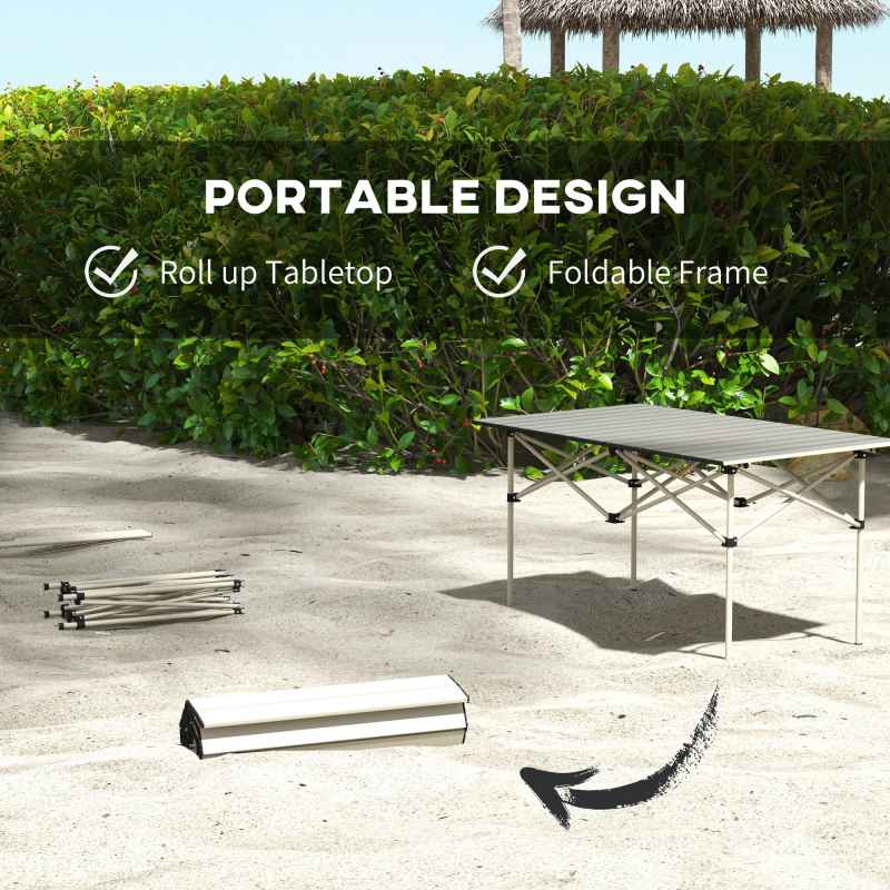 Outsunny Portable Camping Table, 3ft Lightweight Folding Aluminium Picnic Table with Roll Up Top, Carry Bag for Outdoor Camping, Picnic, Hiking, Cooking, BBQ, Fishing, Khaki