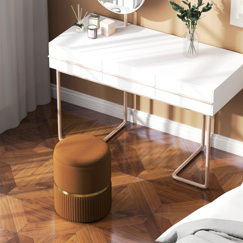 HOMCOM Round Storage Stool, Velvet-feel Fabric Upholstered Vanity Stool with Removable Top, Padded Seat and Hidden Space for Living Room, Bedroom