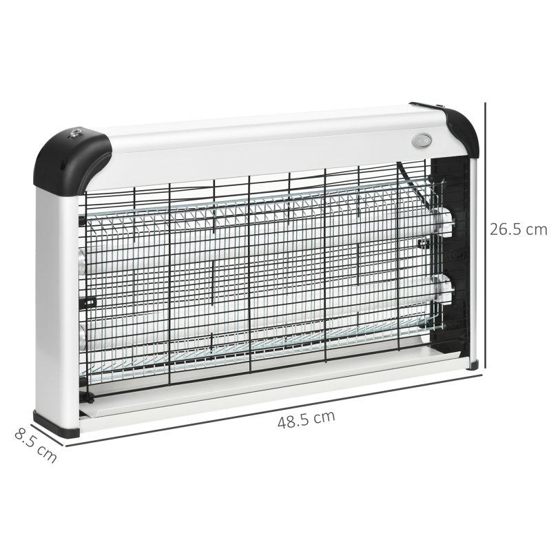 Outsunny 30W Electric Fly Zapper, Bug Zapper with UK Plug, 2 UV Bulbs, Hanging Chain, On/Off Switch and Removable Catch Tray, 60?O Coverage Insect Mosquito Killer for Indoor and Outdoor Use, Silver