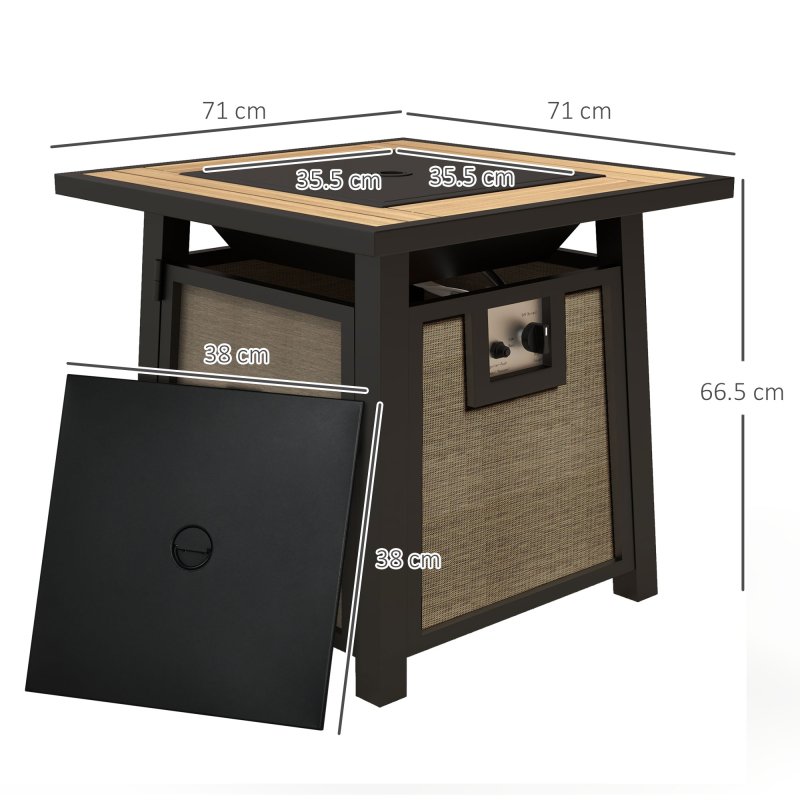Outsunny Propane Gas Fire Pit Table, 50,000 BTU Smokeless Firepit Outdoor Patio Heater with Waterproof Cover, Glass Beads and Lid, 71 x 71 x 66.5cm, Brown