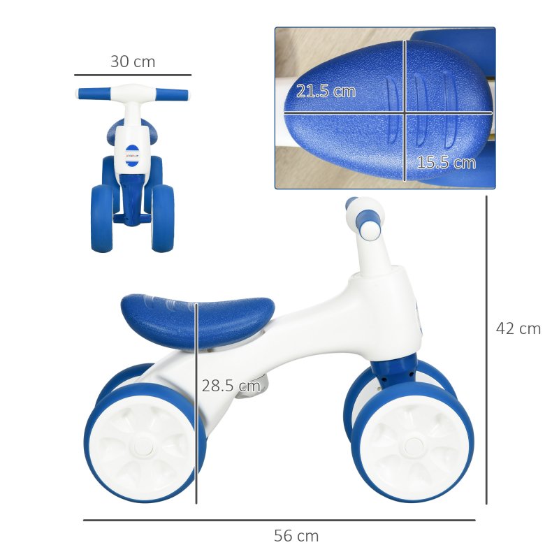 AIYAPLAY Baby Balance Bike, Lightweight First Training Bike, with Anti-Slip Handlebars, Four Wheels, No Pedals, for Ages 18-36 Months - Blue