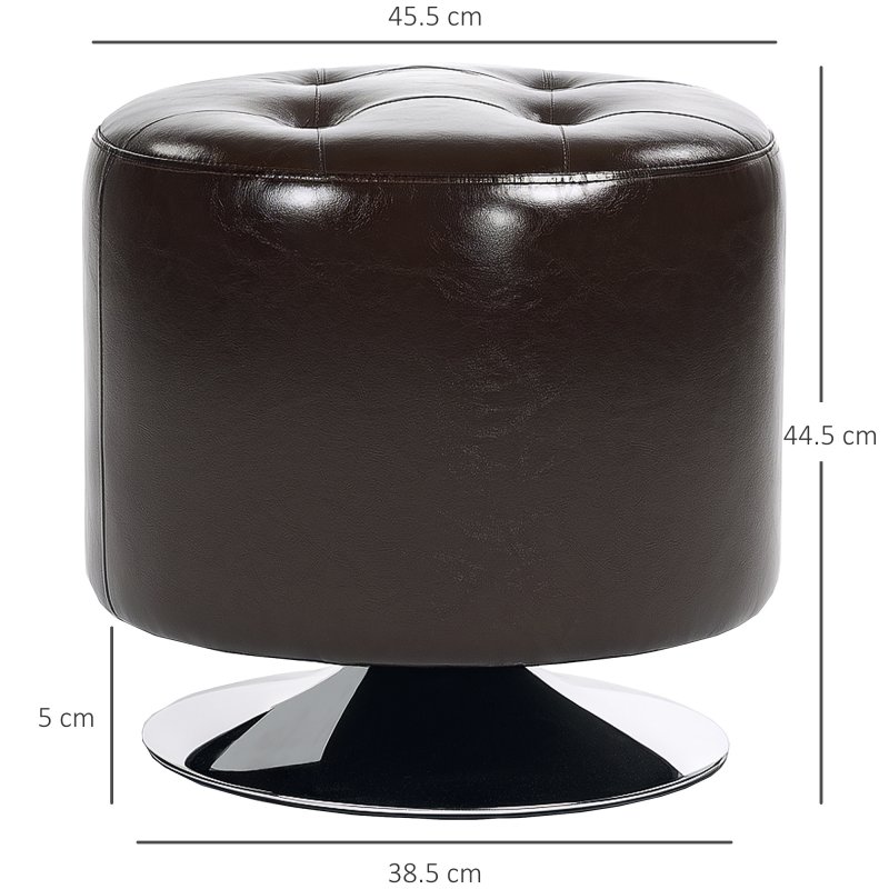 HOMCOM 360 Swivel Foot Stool Round PU Footstool with Thick Sponge Padding and Solid Steel Base