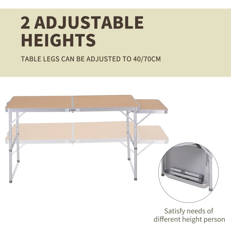 Outsunny 4ft Aluminium Picnic Table with Side Desktop Adjustable Outdoor BBQ Party Portable Folding Lightweight