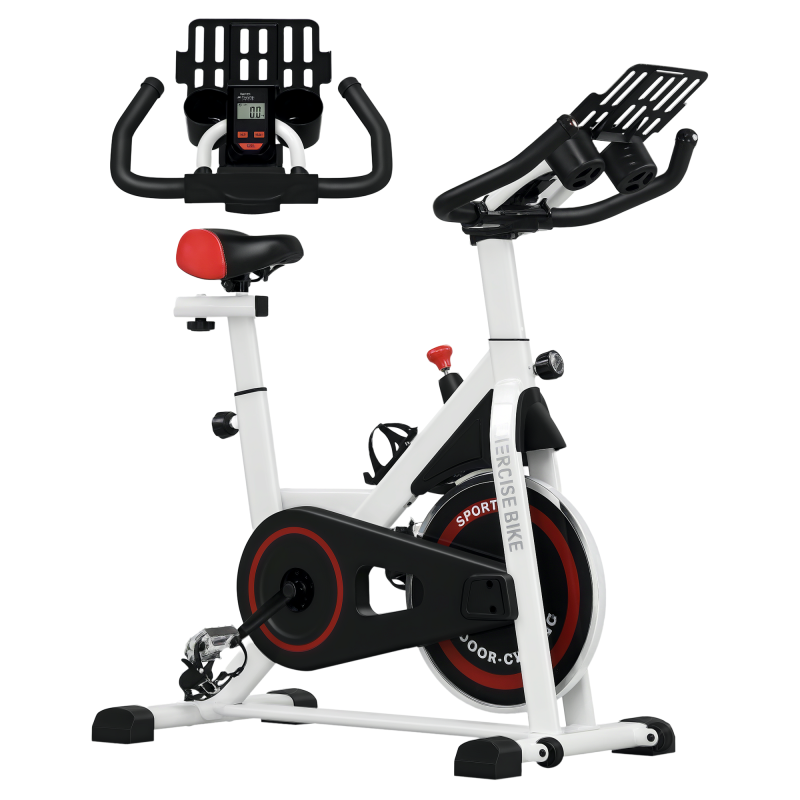 HOMCOM Upright Exercise Bike 8kg Flywheel Indoor Training Cycling Machine Stationary Workout Bicycle with Adjustable Resistance Seat Handlebar LCD Display for Home Gym, White