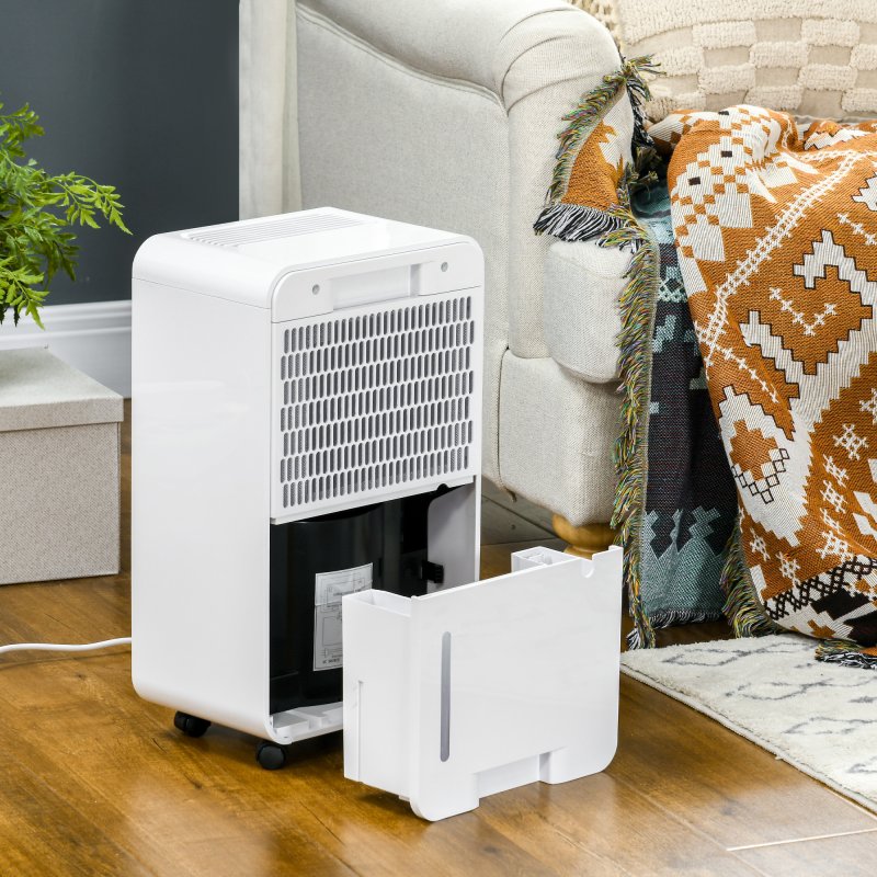HOMCOM 10L/Day 2000mL Portable Quiet Dehumidifier with Air Purifier Filter, 24H Timer, 5 Modes, Electric Moisture Air Dehumidifier for Home Laundry Basement, White