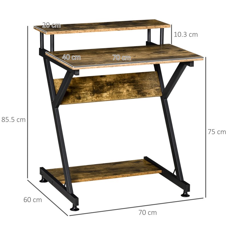 HOMCOM Industrial Computer Desk with Monitor Stand, 70 x 60cm Compact Desk for Small Spaces, Home Office Desk