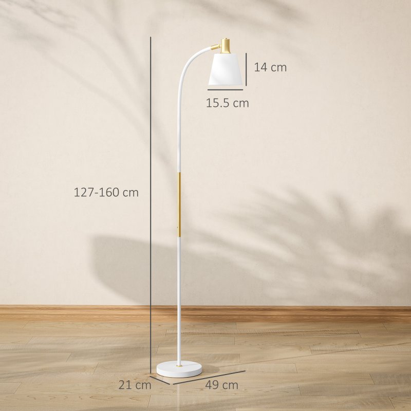 HOMCOM Floor Lamp for Living Room, Spotlight Reading Standing Lamp with Adjustable Height, Rocker on/off Switch, Indoor Task Lighting for Bedroom, Office,  White (Bulb not Included)