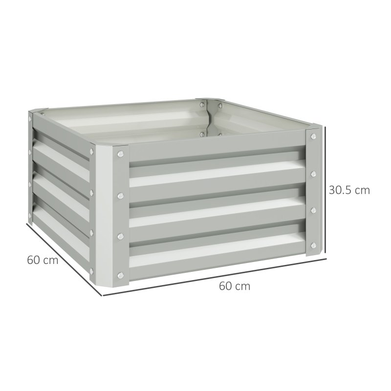Outsunny Set of 2 Raised Garden Bed, Outdoor Planter Box with Galvanised Steel Frame for Growing Vegetables, Flowers and Herbs, 60 x 60 x 30.5 cm, Light Grey