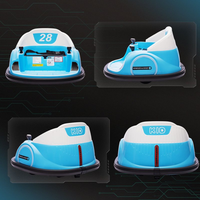 AIYAPLAY Kids Bumper Car, 360 Rotation 12V Waltz Car, Battery Powered Ride-On Toy with Remote Control, Dual Joystick, Music, USB, LED Lights, Horn, for Ages 1.5-5 Years, Blue