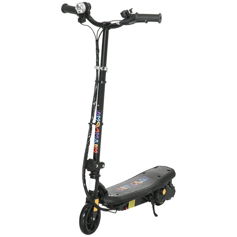 HOMCOM Folding Electric Scooter 120W E-Scooter with Three Mode LED Headlight, Warning Bell, Adjustable Height, 12km/h Maximum Speed, for Ages 7-14 Years - Black