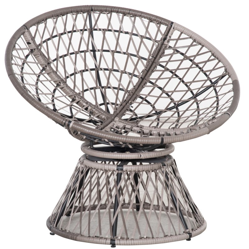 Outsunny 360 Swivel Rattan Papasan Moon Bowl Chair Round Lounge Garden Wicker Basket Seat with Padded Cushion Oversized for Outdoor Indoor, Grey