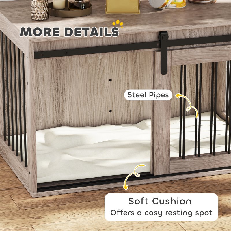 PawHut Dog Crate Furniture, Dog House Furniture Style for Large Breeds, Pet Kennel with Removable Cushion for Indoor Use, 98 x 58 x 61cm, Brown