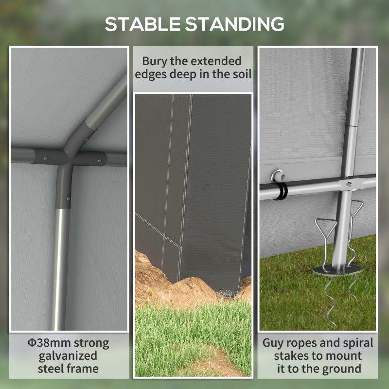 Outsunny 2.1 x 3.6 (m) Garden Storage Tent, Portable Shed with Heavy Duty Galvanised Steel Frame, Ventilation Window, Roll-up Zipper Door, for Bike, Motorbike, Garden Tools, Dark Grey
