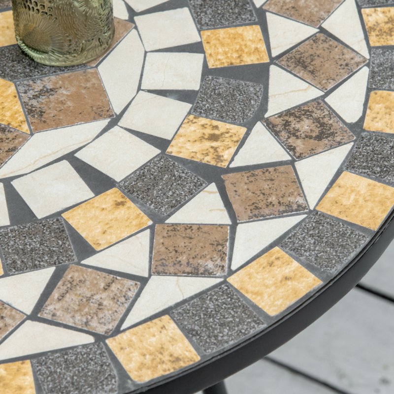 Outsunny 60 cm Mosaic Garden Table, Small Round Outdoor Side Table with Ceramic Top, Plant Stand for Patio, Balcony, Grey and Beige