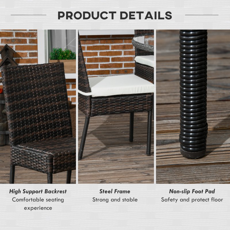 Outsunny 4 Pieces PE Rattan Garden Chairs with Cushion, Patio Wicker Dining Chairs with Backrest for Patio, Deck, Garden, Brown