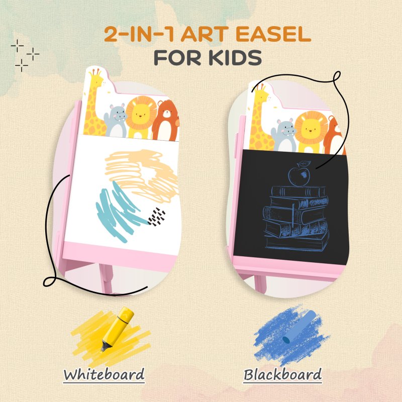 AIYAPLAY Kids Easel, 2 in1 Easel for Toddlers with Whiteboard, Chalkboard, Storage Boxes, Double Sided Easel, for Ages 3-8 Years, Pink
