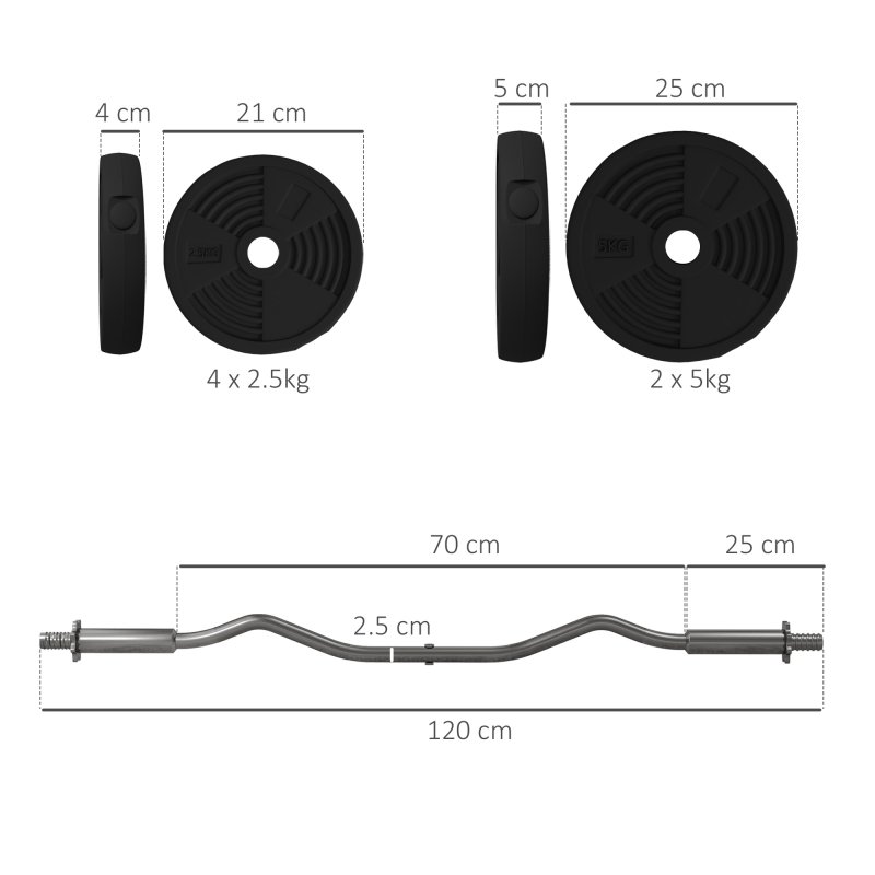 SPORTNOW 25kg Barbell Weights Set, Adjustable Gym Weights up to 80kg with 4ft Curl Bar and Non-slip Handle for Home Gym, Exercise, Weight Strength Training