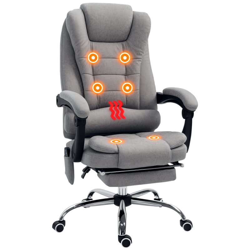Vinsetto Office Chair with 6 Point Massage and Back Heat, Microfiber Desk Chair with Footrest Adjustable Height and Swivel Wheels, Back Reclining, Grey