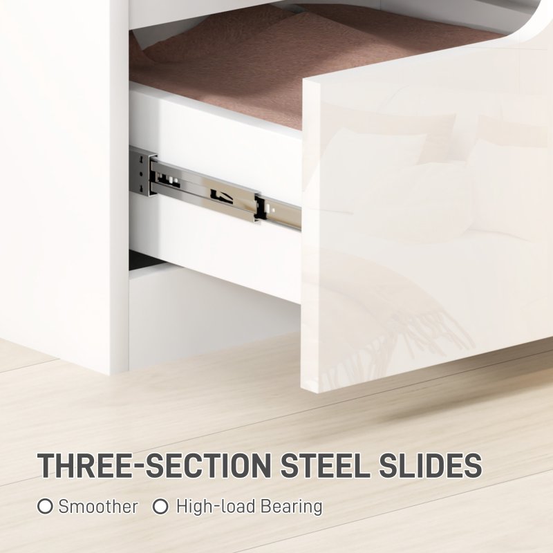 HOMCOM Bedside Table, Bedside Cabinet with 2 Drawers, Modern Side Table with Storage for Bedroom, Living Room, High Gloss White