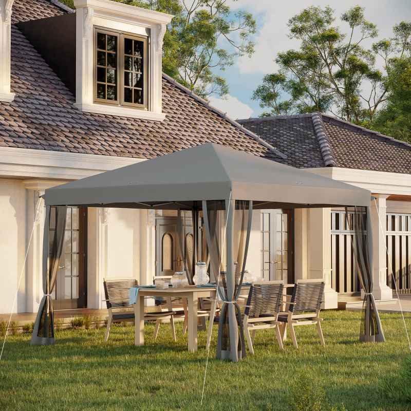 Outsunny 3 x 3m Pop Up Gazebo, 420D Garden Tent Canopy with Removable Mesh Sidewall Netting, Carry Bag for Garden Patio Outdoor, Light Grey