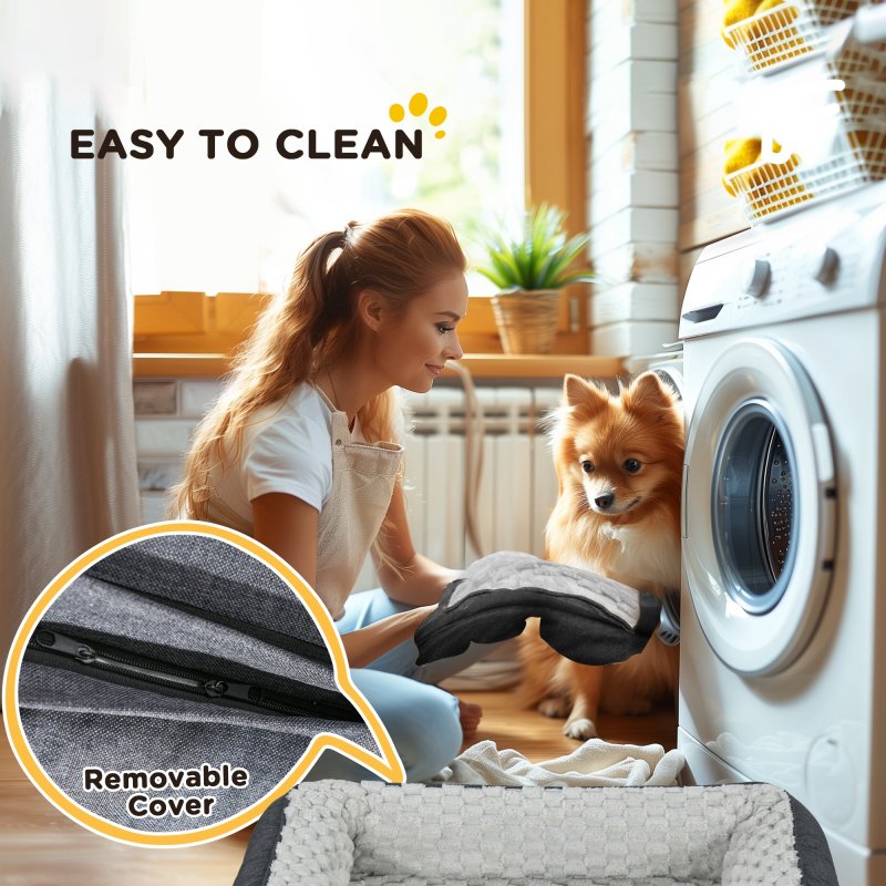 PawHut Dog Sofa Bed Pet Bed Dog Mattress with Removable Washable Cover, Anti-Slip Bottom, for Medium Sized Dogs, 90L x 69W x 21Hcm - Charcoal Grey