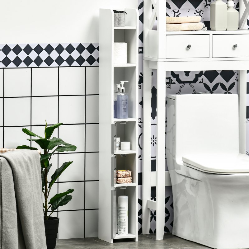 kleankin Modern Bathroom Storage Cabinet, Freestanding Tall Bathroom Cabinet with Open Shelves and 3 Cupboards with Door, for Bedroom Hallway