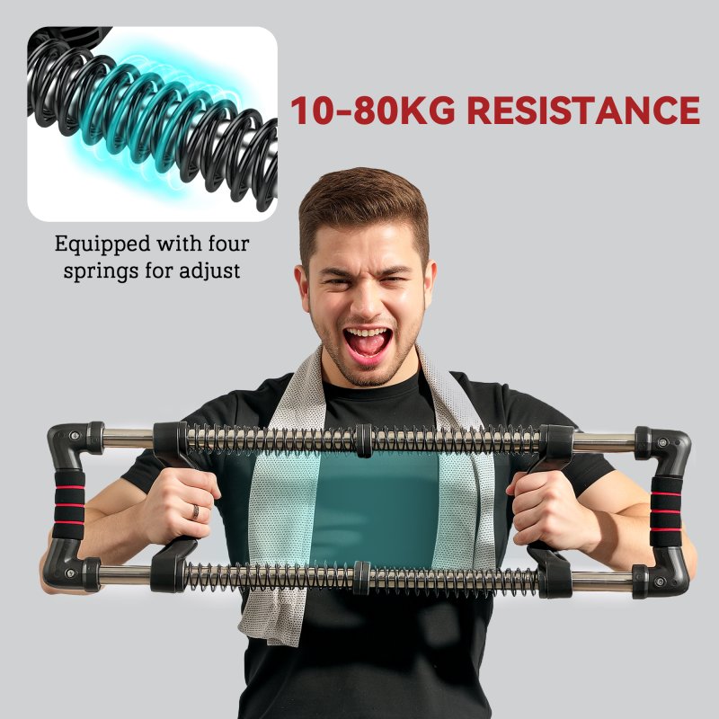 SPORTNOW Chest Expander, Arm Chest Exerciser with 10-50kg Adjustable Spring Resistance, for Home Gym, Office, Travel Workout