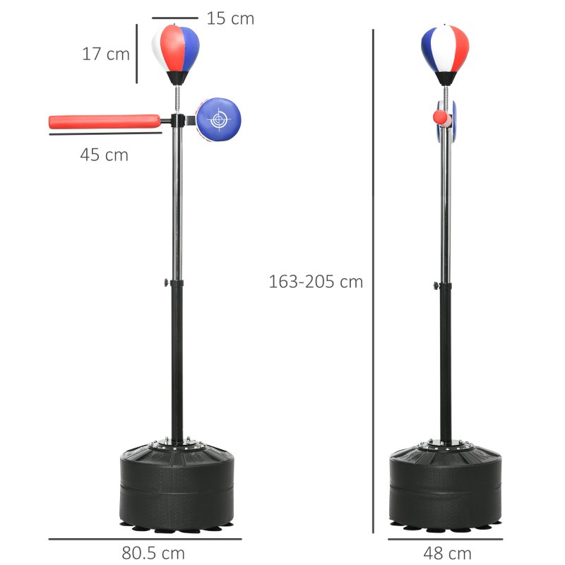 SPORTNOW Free Standing Speed Bag, Height Adjustable Boxing Punching Bag with Stand, Reflex Bar, Punching Pad and Suction Cup Base for Adults & Teenagers, Multicoloured
