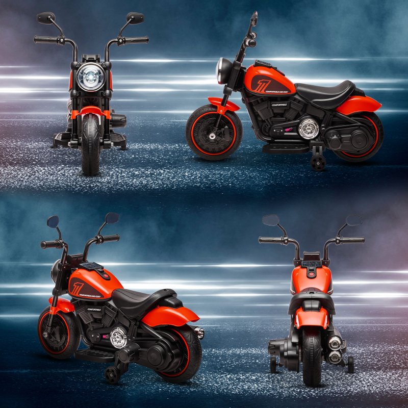 HOMCOM 6V Kids Electric Motorbike Ride-Ons Motorcycle with Training Wheels, Headlight, for Ages 18-36 Months - Red