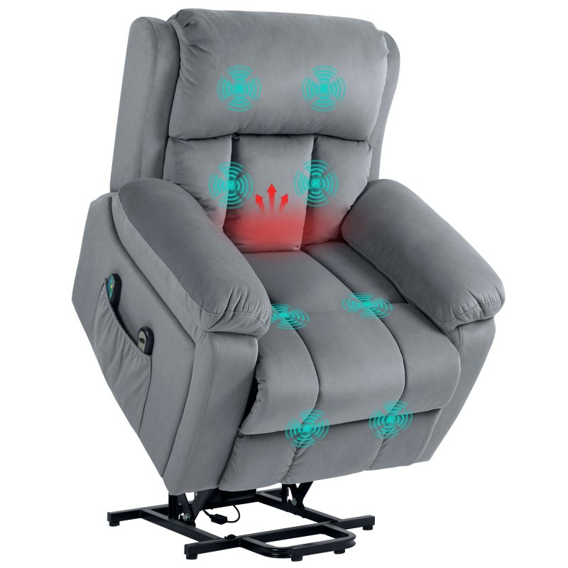 HOMCOM Power Lift Riser and Recliner Chair with Vibration Massage and Heat, Leathaire Fabric Electric Lift Chair for Elderly with Remote Controllers, Side Pocket, Pocket Spring, Grey