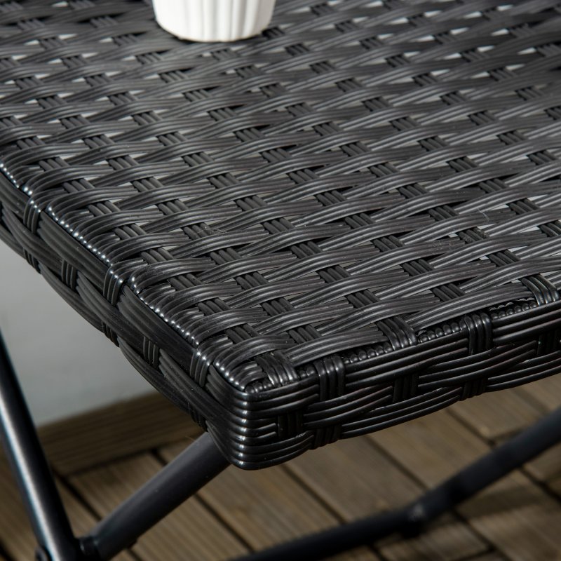 Outsunny Folding Rattan Garden Coffee Table, Small Square Outdoor Bistro Side Table with Rattan Top for Patio, Balcony, Porch, 40 x 40 x 40 cmBlack