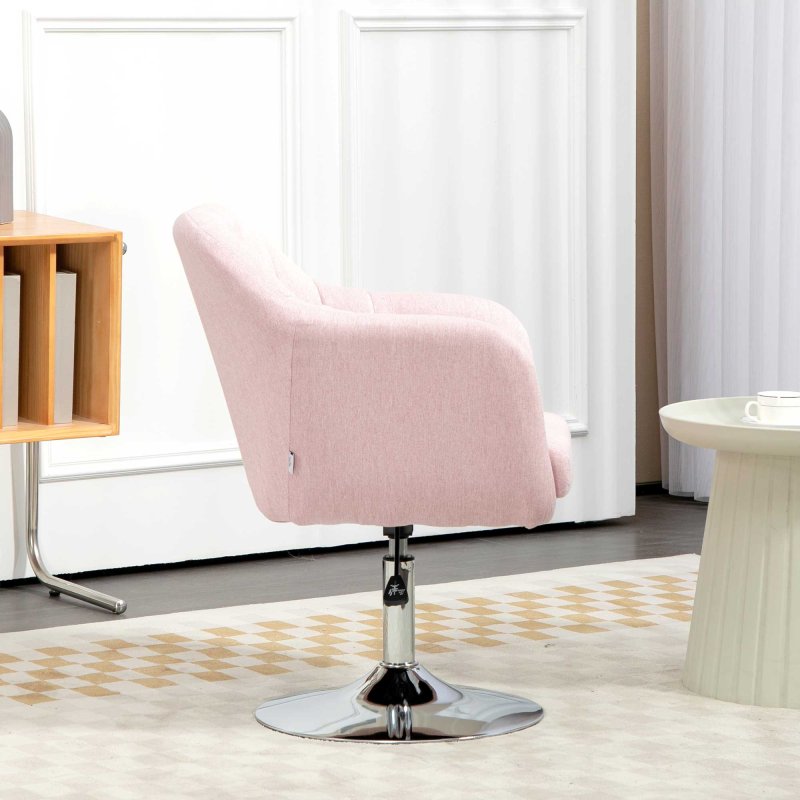 HOMCOM Swivel Linen Fabric Accent Chair for Living Room Contemporary Vanity Armchair with Adjustable Height Thick Cushion Lumbar Support Armrest for Bedroom Office Pink