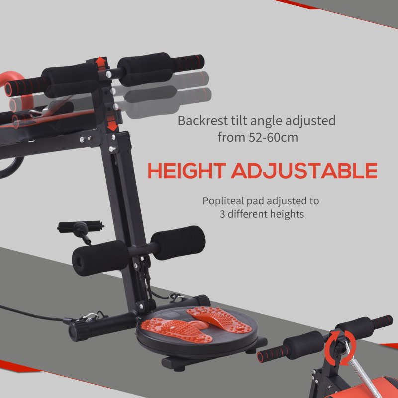 HOMCOM Multifunctional Sit Up Bench Exercise with Resistant Rope and Twist Waist Disc for Home, Office and Gym