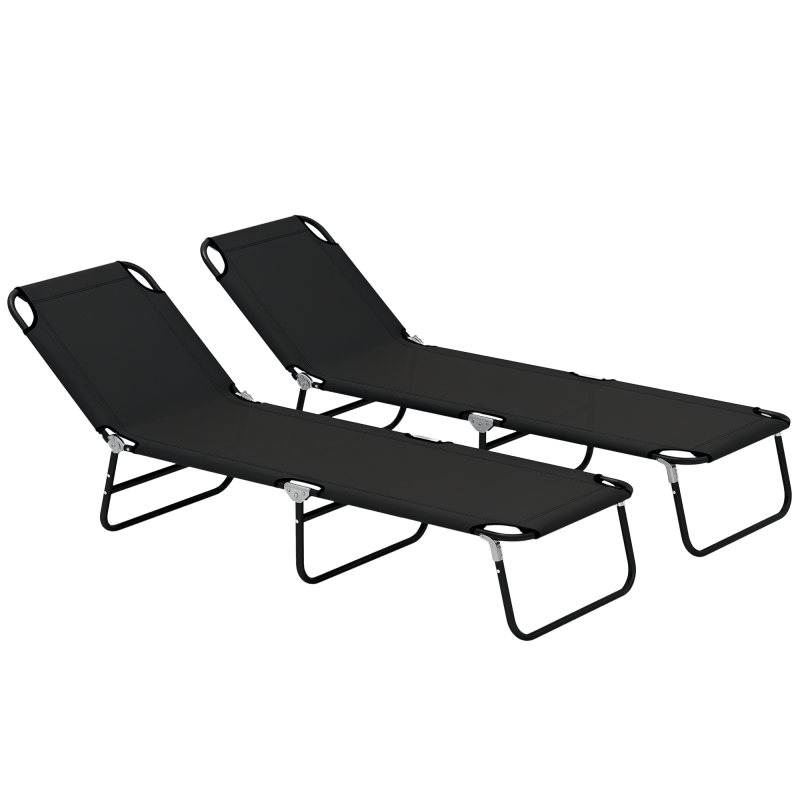 Outsunny Foldable Sun Lounger Set of 2 with 5-Position Adjustable Backrest, Outdoor Portable Recliner Chaise Lounge Chair with Breathable Mesh Fabric, Black