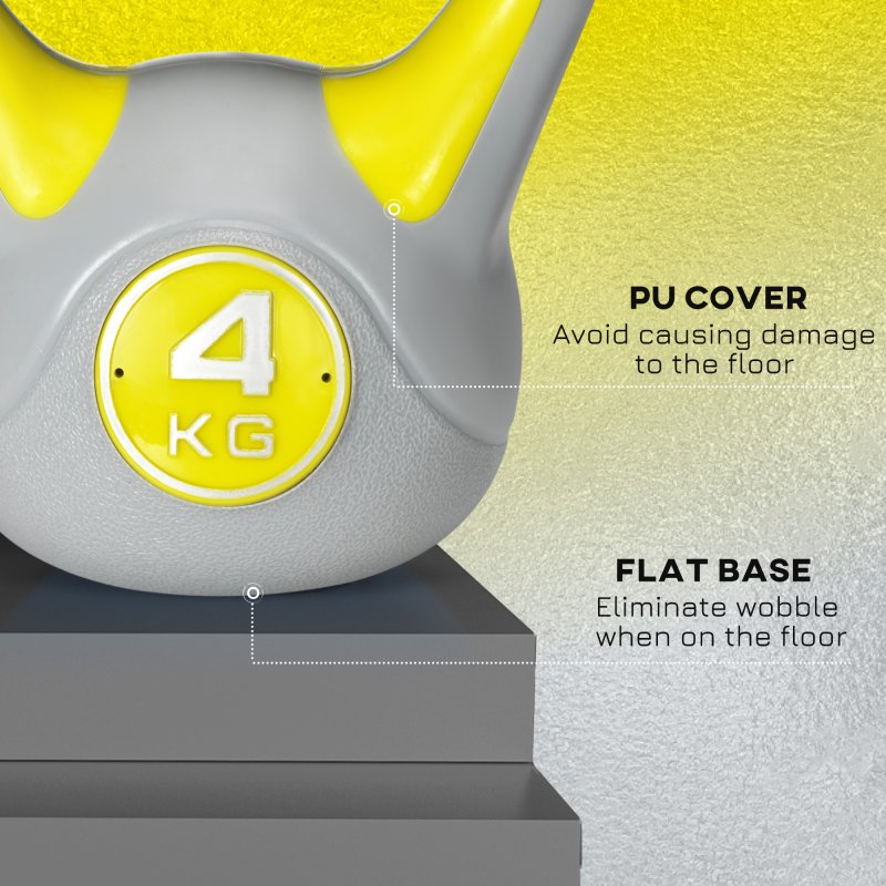 SPORTNOW Kettlebell, 4kg Kettle Bells with Handle for Home Gym Weight Lifting and Strength Training, Yellow and Grey