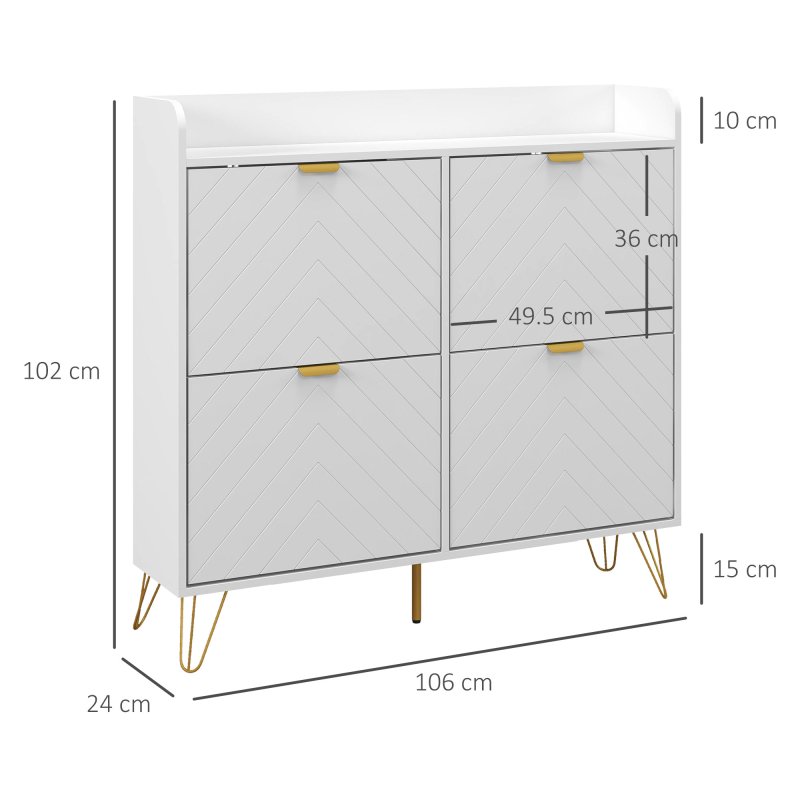 HOMCOM Narrow Shoe Cabinet with 4 Flip Drawers, Slim Shoe Storage Cabinet with Adjustable Shelves, Hairpin Legs and 4 Vents for 16 Pairs of Shoes for Entryway, White
