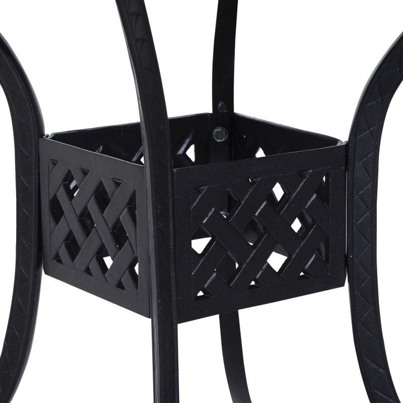 Outsunny 90 x 90cm Square Garden Dining Table with 46.5mm Dia. Umbrella Hole, Cast Aluminium Outdoor Dining Table, Grid Motif Outdoor Table for Garden, Patio, Porch, Black