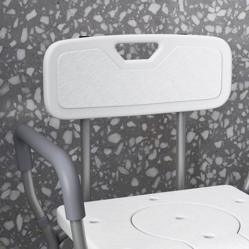 HOMCOM Height Adjustable Shower Chair with Arms and Back, Non-Slip Shower Stool, Bedside Commode with Detachable Bucket for Elderly, Seniors, Disabled, White