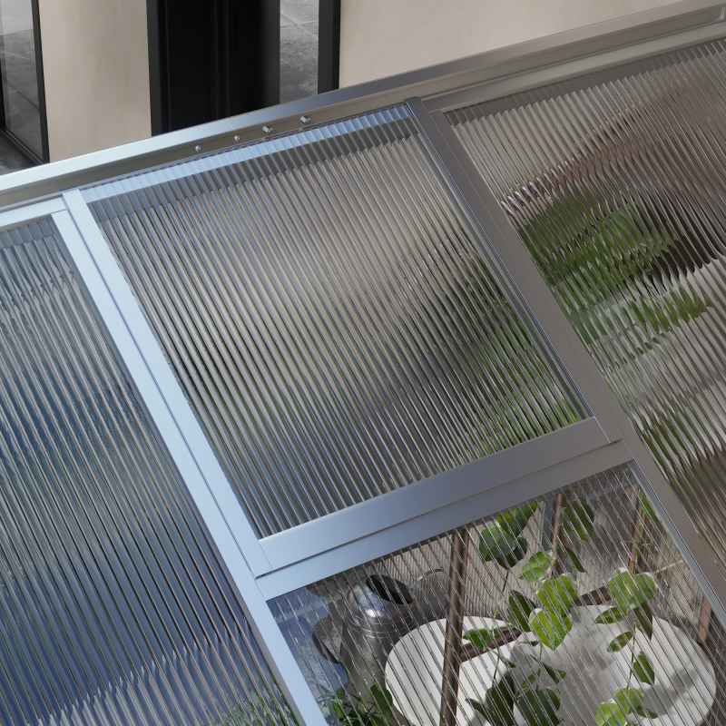 Outsunny 6 x 8ft Polycarbonate Greenhouse with Rain Gutters, Large Walk-In Green House with Door and Window, Garden Plants Grow House with Aluminium Frame and Foundation