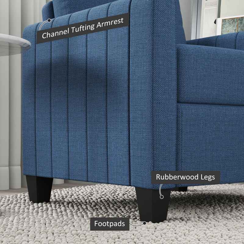 HOMCOM Armchair, Channel Tufted Modern Fabric Accent Chair, Comfy Upholstered Reading Lounge with Spring Cushion, Back Pillow, for Living Room, Bedroom, Office