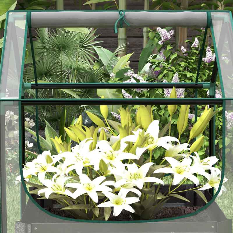 Outsunny Raised Garden Bed with Mini Greenhouse, Outdoor Metal Planter Box with Cover, for Herbs and Vegetables, Use for Patio, Garden, Balcony, Clear and Dark Grey