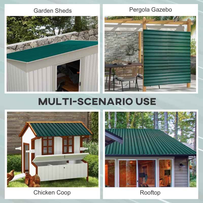 Outsunny Corrugated Roofing Sheets, Pack of 12, Galvanised Metal Roofing Sheets for Greenhouse, Garage, Storage Shed, Carport, 129 x 45cm, Green