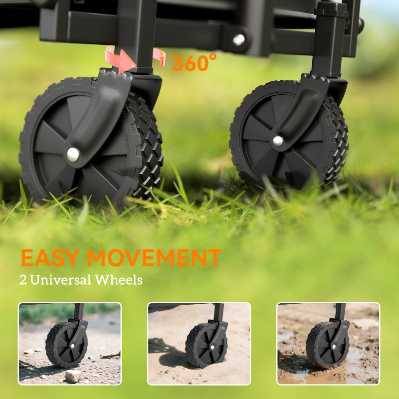Outsunny 41L Festival Trolley on Wheels, Small Garden Folding Trolley Cart, 60kg Heavy Duty Collapsible Folding Wagon with Adjustable Handle and Carrying Bag for Beach, Camping, Festival, Grey