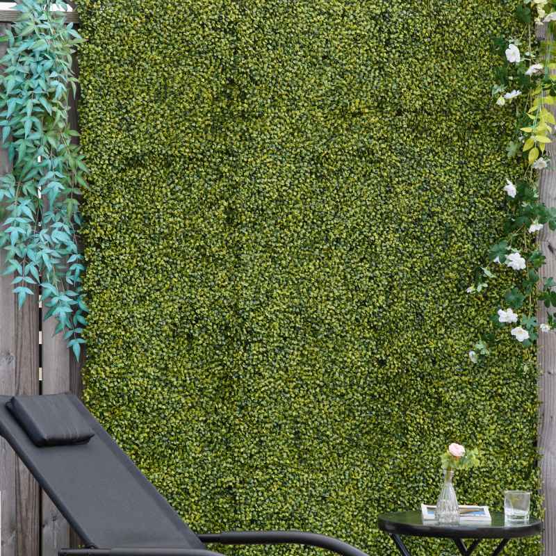 Outsunny 12PCS Artificial Boxwood Wall Panels 50cm x 50cm Grass Privacy Fence Screen Faux Hedge Greenery Backdrop Encrypted Milan Grass for Home Garden Backyard Balcony