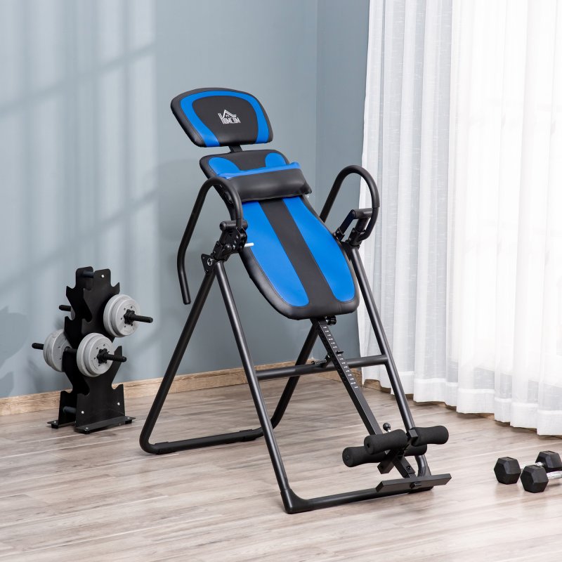HOMCOM Foldable Gravity Inversion Table, Back Therapy Fitness Bench w/ Soft Ankle Cushions, for Home, Office, Gym - Black
