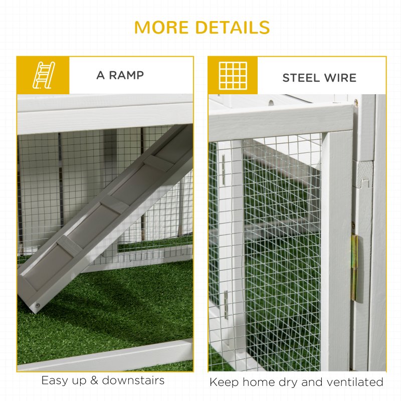 PawHut Wooden Rabbit Hutch with Run Large Guinea Pig Cage, Small Animal House for Indoor with Tray, 151.5 x 106 x 97cm, Light Grey